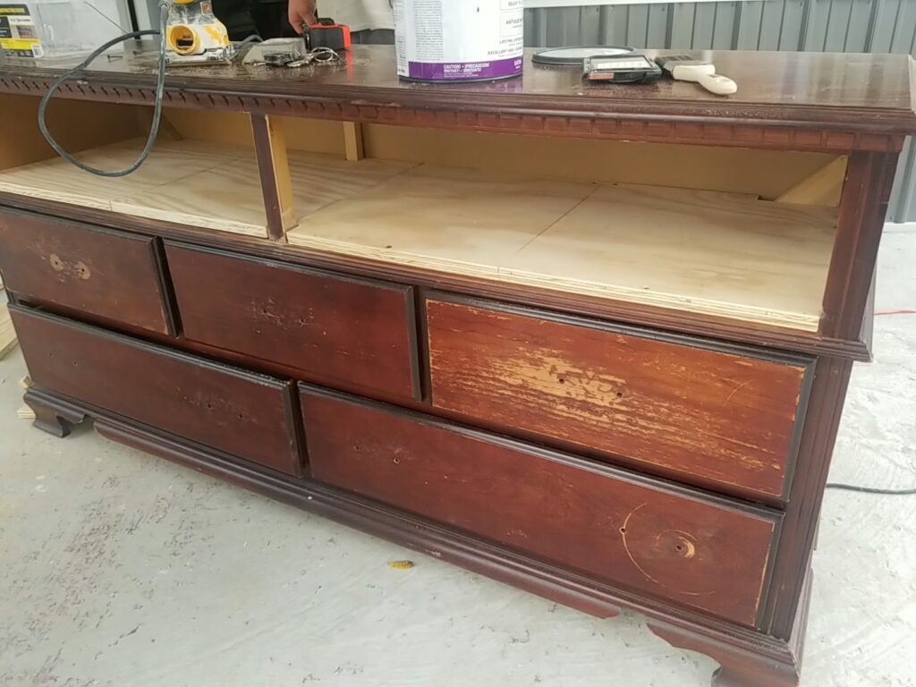 working on dresser for tv stand easy diy