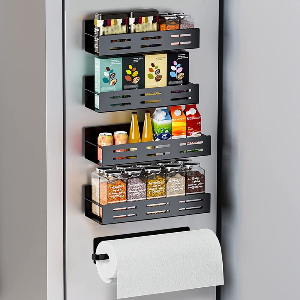 Magnetic Spice Rack for Refrigerator with Paper Towel Holder
